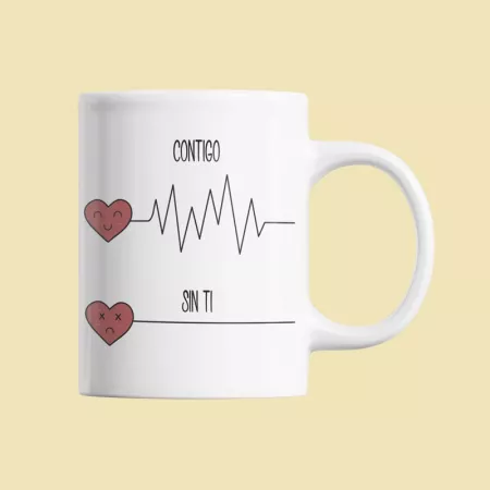 Taza romántica Contigo/Sin ti