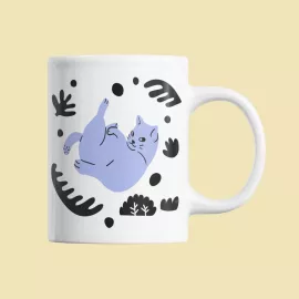 taza Gato Feliz Azul